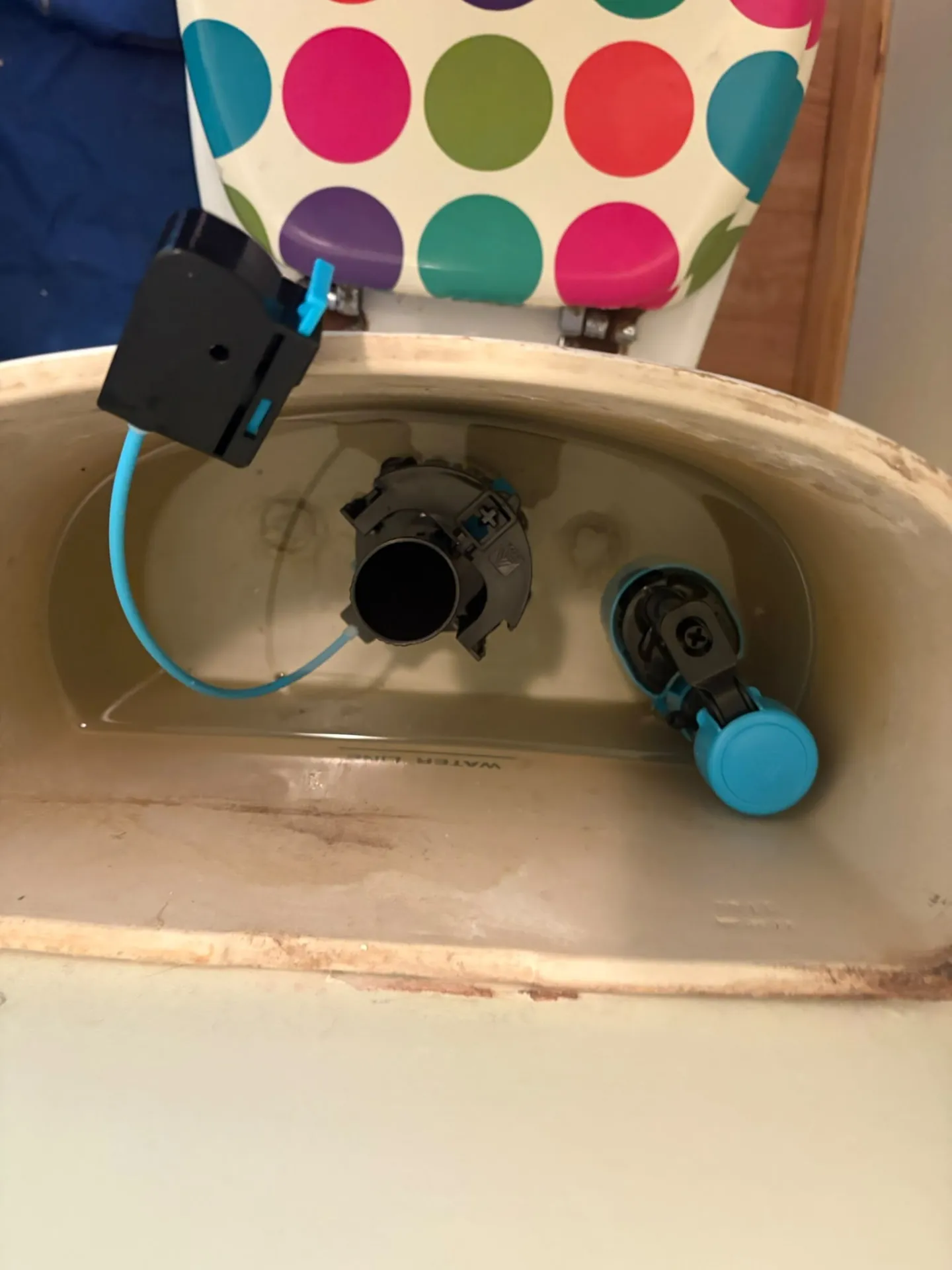 New cistern flush mechanism and inlet valve fitted during a toilet repair